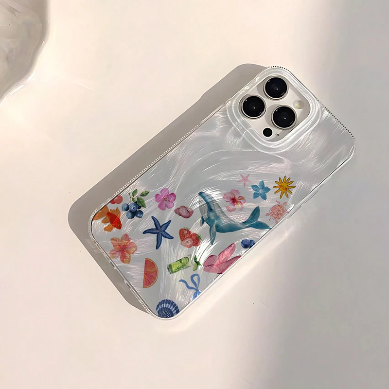 Funda de teléfono con patrón de tortuga marina para iPhone 11 13 14 15 16 Pro Max 16E 7 8 14 15 Plus X XS Max XR SE2 cubierta con textura de plumas - imagen 2