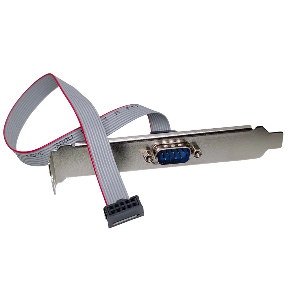 RS232 Serial D-Sub DB9 9Pin Macho a IDC 10Pin Cable de cinta hembra Soporte de altura completa