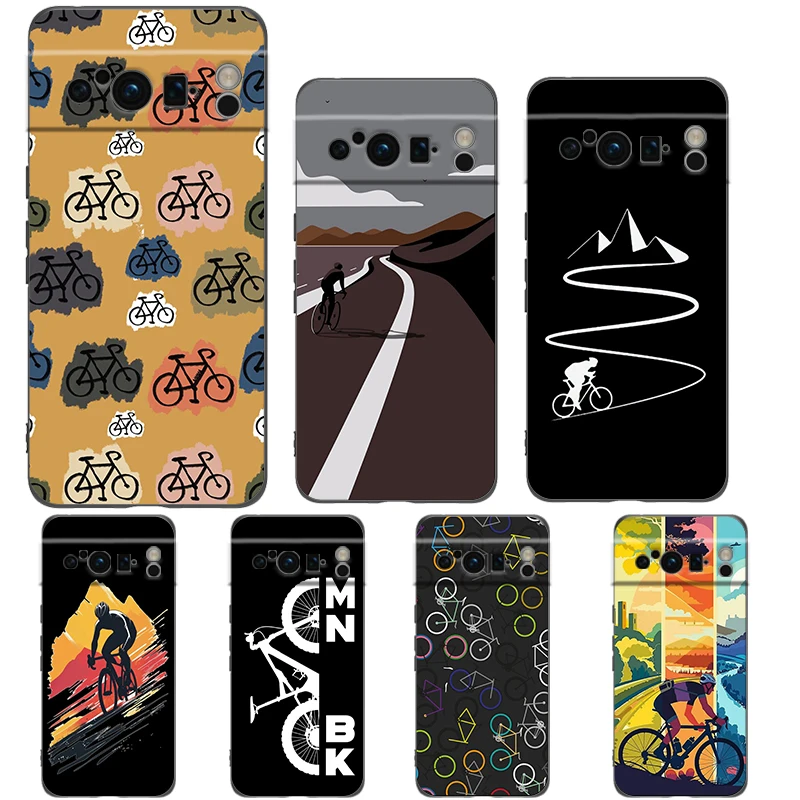 Funda de teléfono artística para ciclismo de montaña, funda negra de TPU suave a prueba de golpes para Google Pixel 9 8 7 6 Pro XL 8A 6A 7A 5G