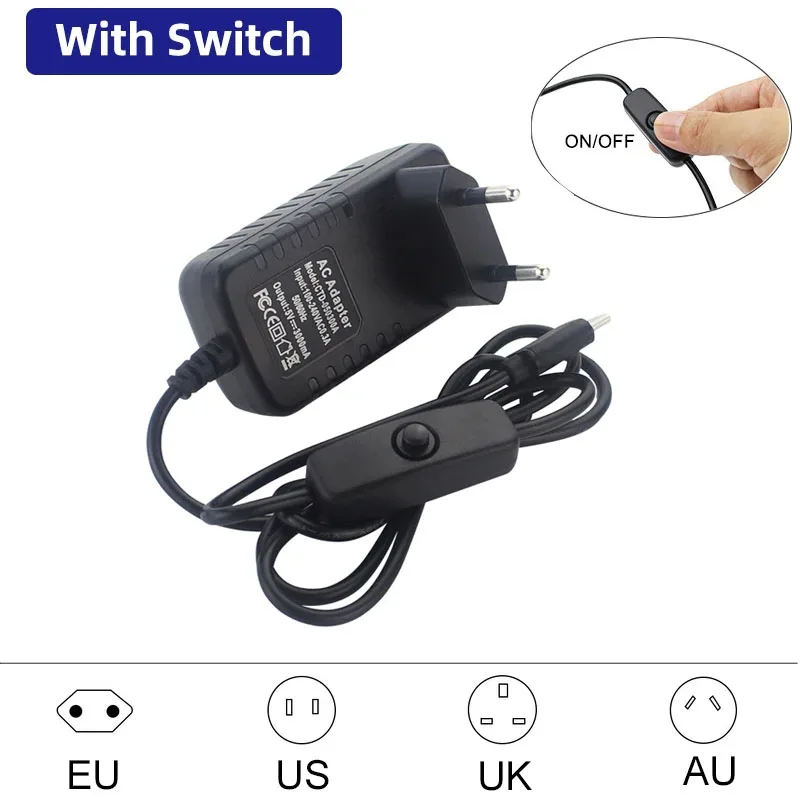 Fuente de alimentación de 5V 3A Raspberry Pi 4 puertos USB tipo C 100-240V adaptador de corriente UE EE. UU. Reino Unido AU cargador para Pi 4 naranja Pi 3B OPI Zero 3 - imagen 2