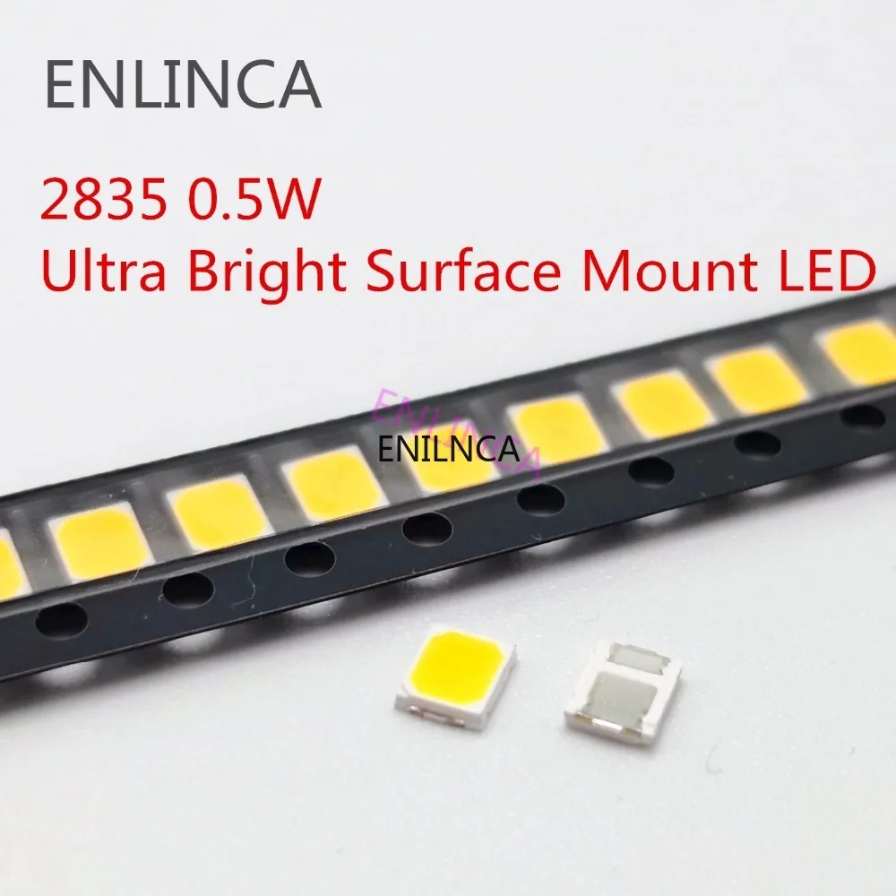 Chip LED SMD 100 de 50-2835 piezas, lámpara de diodo emisor de luz blanca de 0,5 W, 1W, 3V, 6V, 9V, 18V, 50-55LM, montaje en superficie ultrabrillante - imagen 2