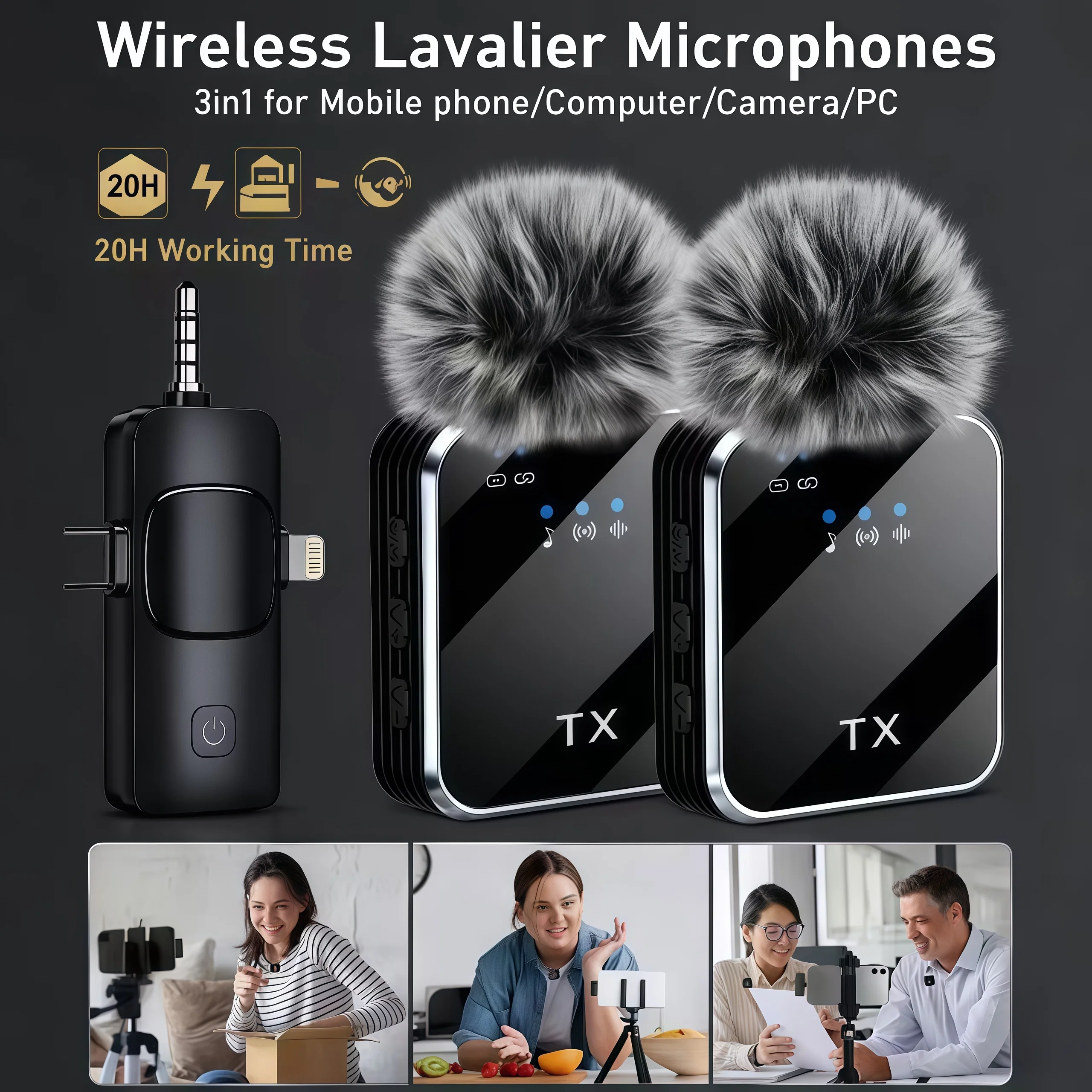 Micrófono de solapa inalámbrico es adecuado para iPhone, micrófonos Android, sonido de reverberación, grabación de vídeo, podcast, reducción de ruido