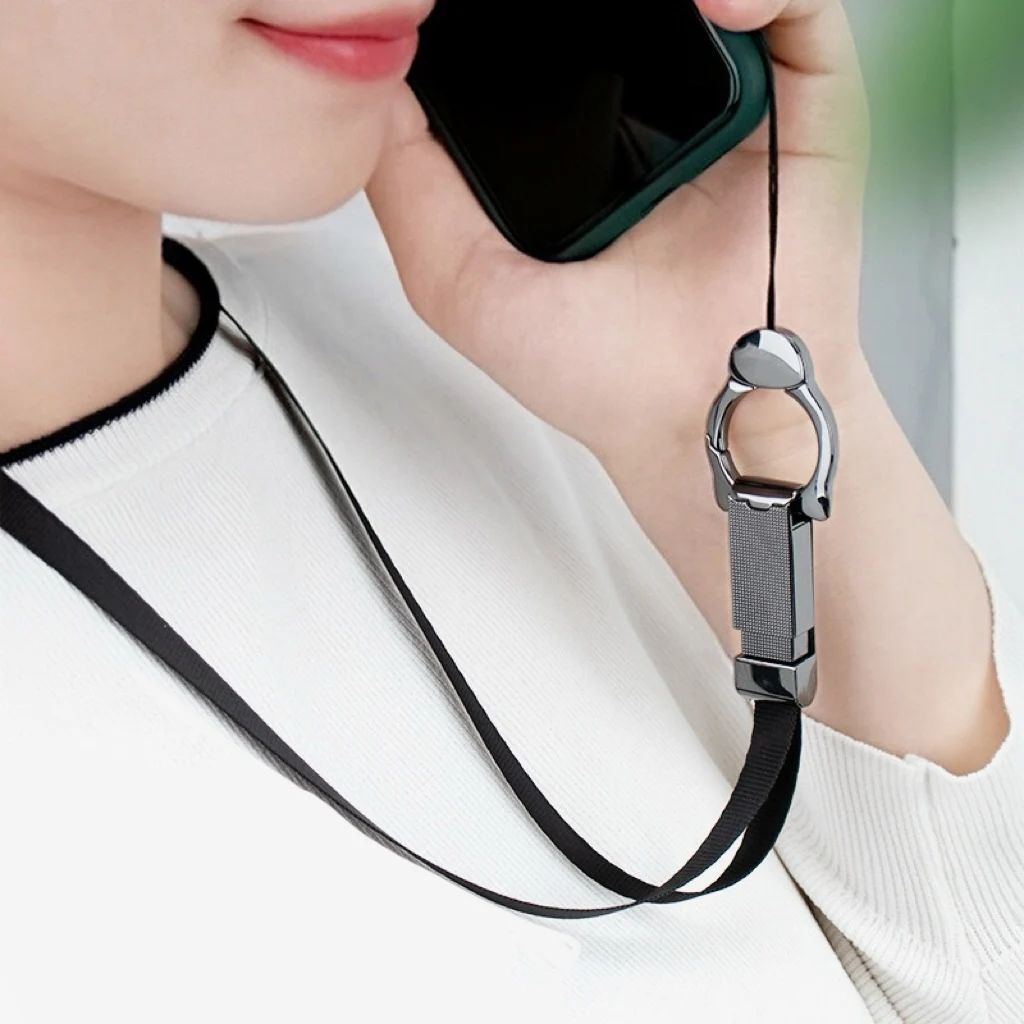 Cordón para funda de teléfono con cabeza de gato, anillo de Metal extraíble y gancho de langosta, diseño fuerte y antipérdida, carcasa para teléfono móvil