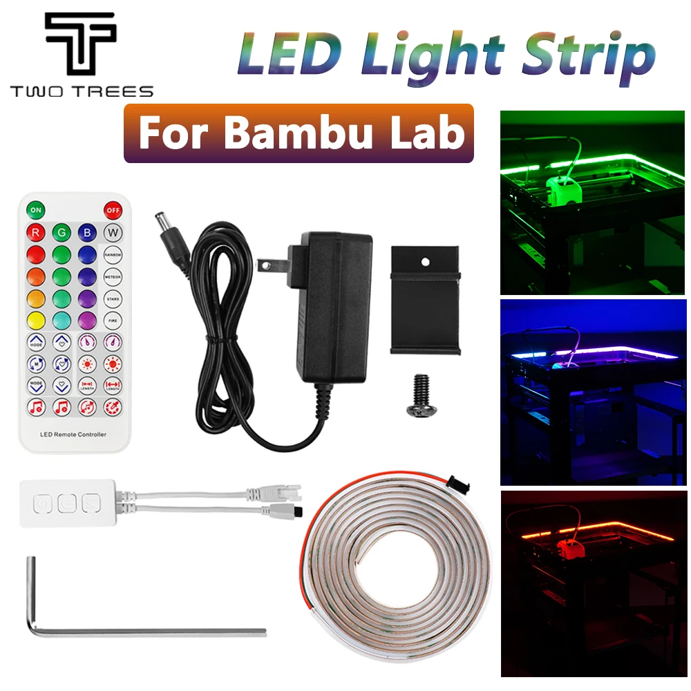 Tira de luces Led arcoíris multifunción, luz de relleno de 24V con Control remoto, compatible con música y modo dinámico, para Bambu Lab P1P/P1S - imagen 2