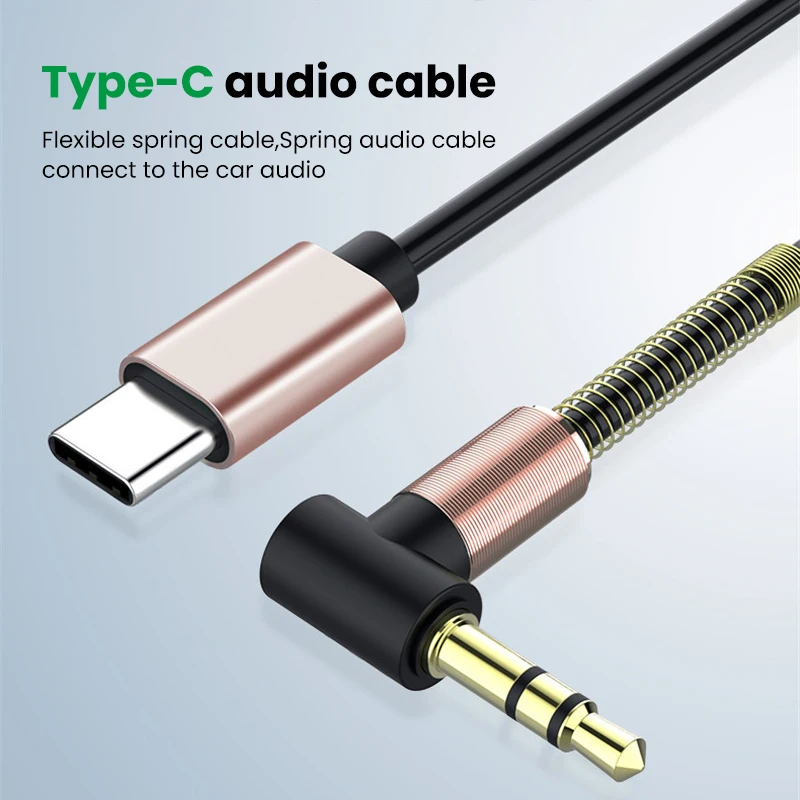 Cable de Audio tipo C/3,5 MM a 3,5 MM, adaptador de Cable auxiliar de resorte Flexible para coche para teléfono, tableta, conectar a altavoz y auriculares - imagen 2