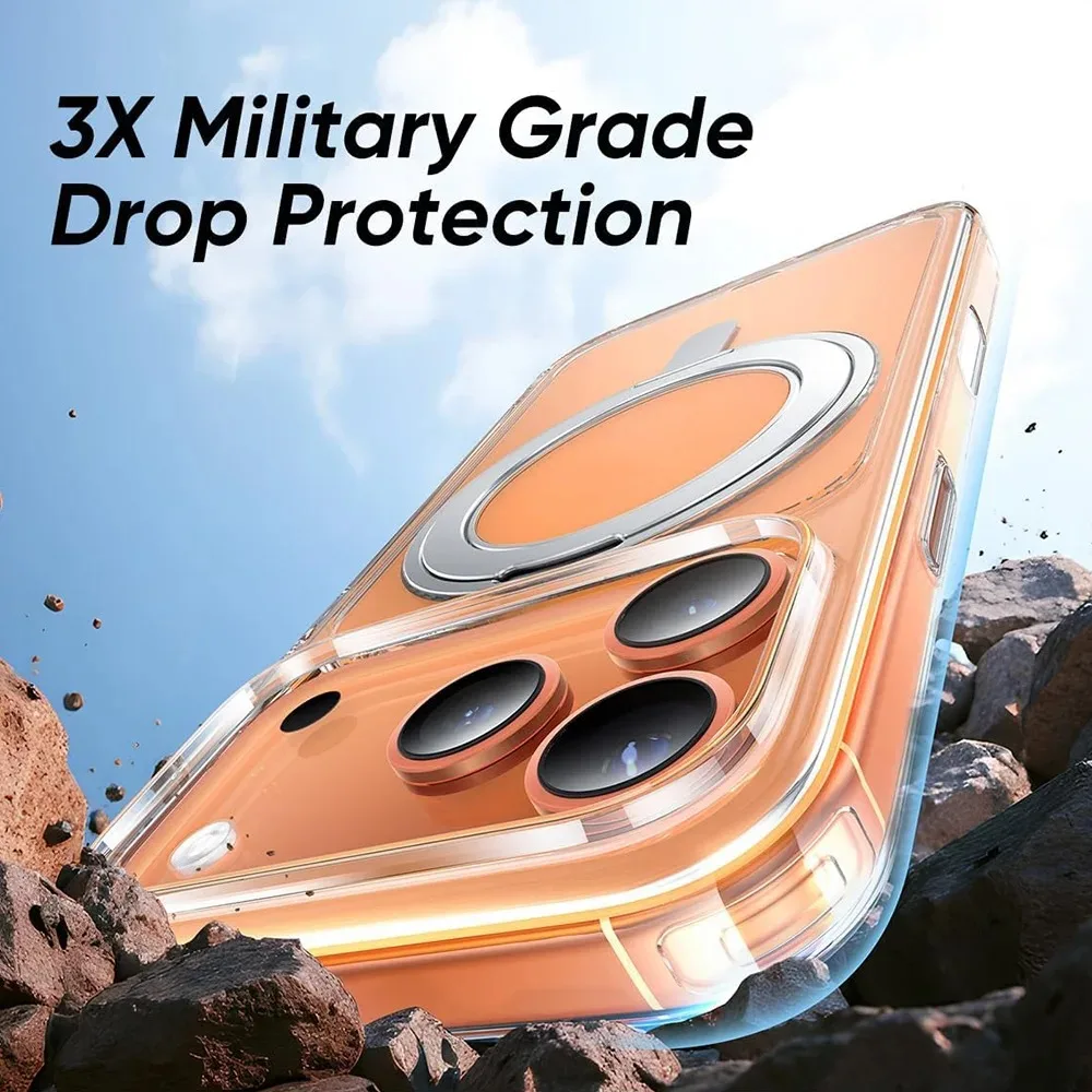 360 °   Funda magnética transparente con soporte de anillo de Metal para Magsafe iPhone 17 Pro Max/17Pro/17Air, soporte para carga inalámbrica Magsafe - imagen 4