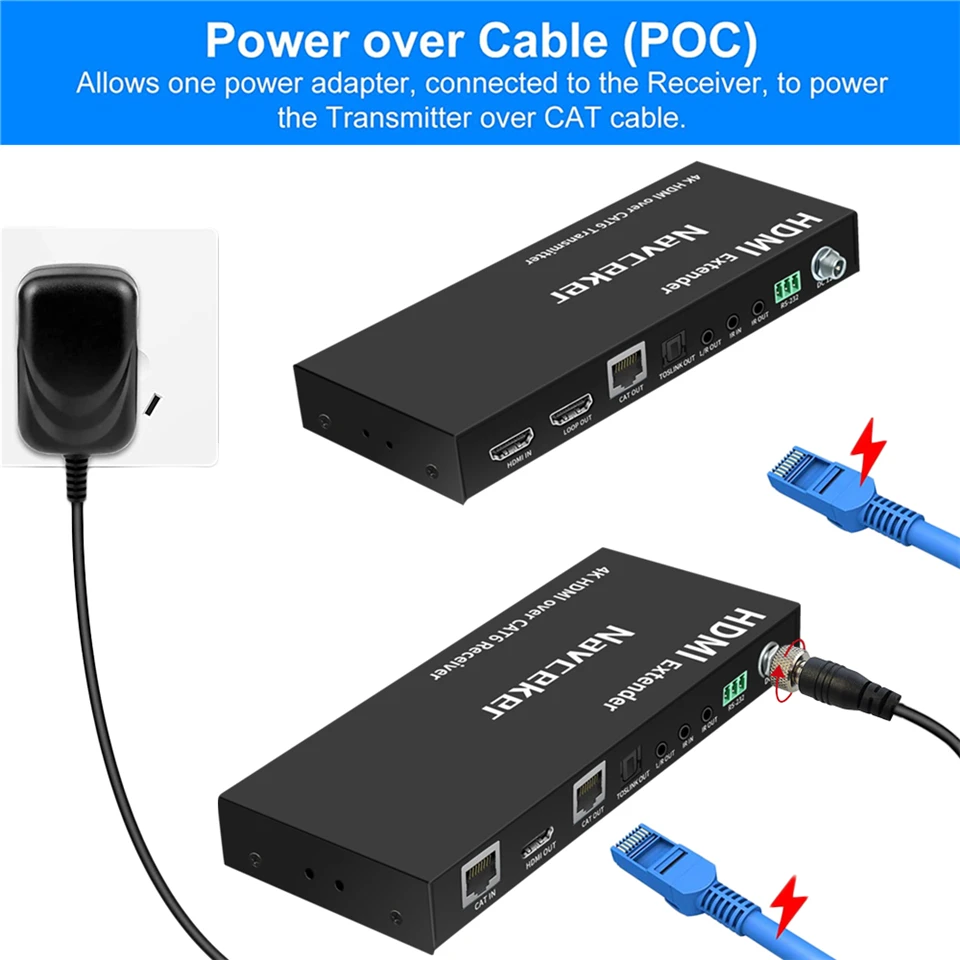 El mejor extensor HDMI 4K 60Hz con IR 60m 2023 m 4K HDMI HDR POC extensor sobre RJ45 Cat5e Cat6 Cable compatible con HDMI 120 y HDCP 2,2 2,0 - imagen 5