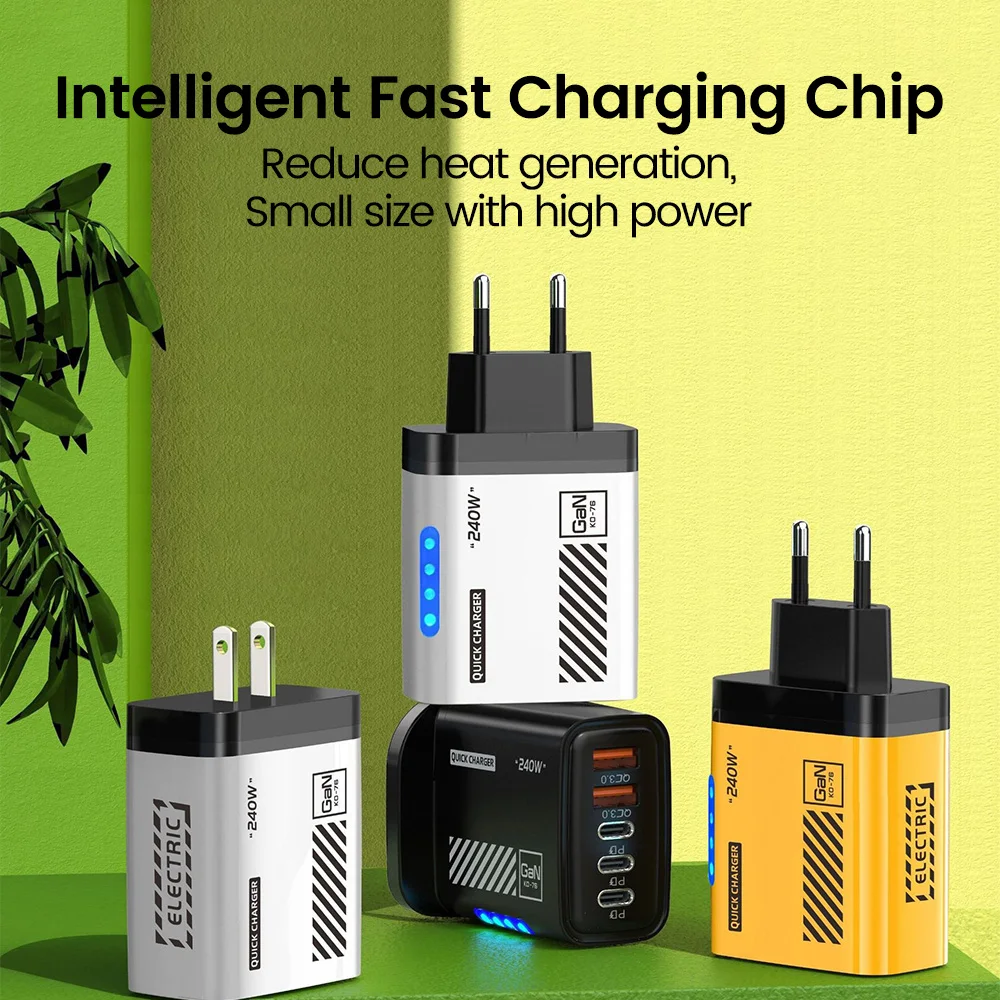 Cargador rápido de 240W tipo C carga rápida 3,0 5 puertos USB C adaptador de cargador de pared para iPhone 15 16 Samsung Xiaomi PD cargador rápido USB - imagen 5