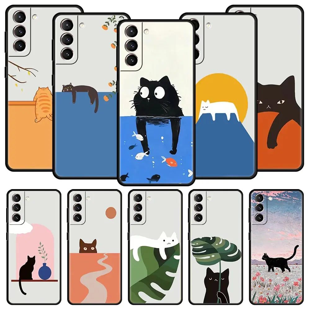 Funda de teléfono con diseño de gato para Samsung Galaxy S25 Edge S24 S23 S22 S20 Ultra S21 FE 5G S10 Plus, funda suave de TPU