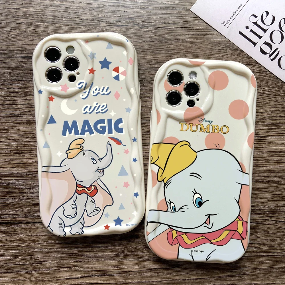 Preciosa funda de teléfono Dumbo de dibujos animados para iPhone 16 15 14 Plus 13 12 Mini 11 Pro Max X Xs XR 7 8 3D cubierta suave de onda cremosa - imagen 5