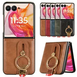 Funda de cuero con soporte de pulsera de lujo para Motorola Razr 60 50 Ultra 2024 Moto Razr 40 Plus 2023 Funda con anillo abridor Coque Funda Capa