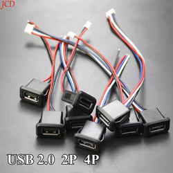 Conector de puerto de carga USB 2,0, 5/10 piezas, 2 pines, 4 pines, hembra, 2 P, 4 P, interfaz de datos con Cable, cargador