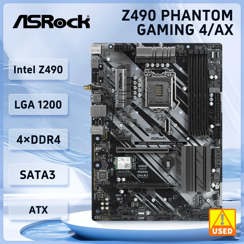 Placa base ASRock Z490 Phantom Gaming 4/ax LGA 1200 intel Z490 compatible con 10105 10700 10100 10320 G6400 10305 cpu DDR4 128GB ATX