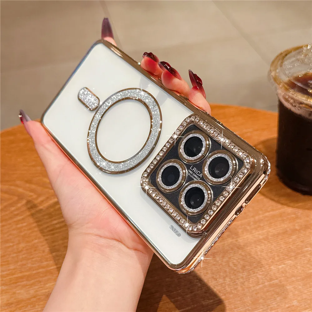 Funda de teléfono transparente con purpurina de diamante para Xiaomi 14T Pro Redmi Note 14 Pro Plus POCO X7 magnética para cubierta de carga inalámbrica Magsafe - imagen 5