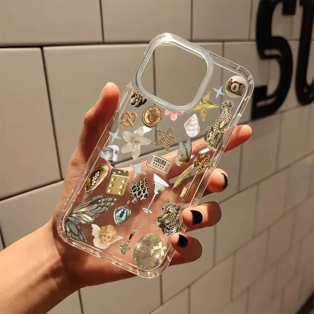 Funda de teléfono transparente estética con estampado de leopardo dorado, funda diseñada para iPhone 17 16 15 14 13 12 11 Pro Max Plus XR X XS 7 8 - imagen 3