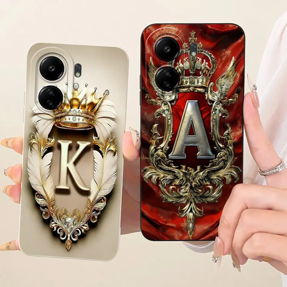 Para Xiaomi Redmi 13C 4G funda de lujo con letras iniciales corona funda protectora de lente de silicona suave para Xiaomi Poco C65 PocoC65 Fundas