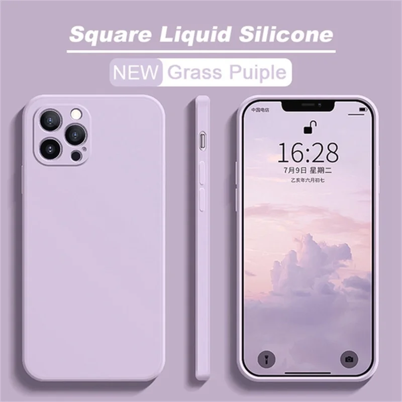 Funda de teléfono de silicona líquida cuadrada Original para iPhone 11 12 13 14 15 Pro Mini XS Max X XR 15 Plus funda protectora de lente Coque