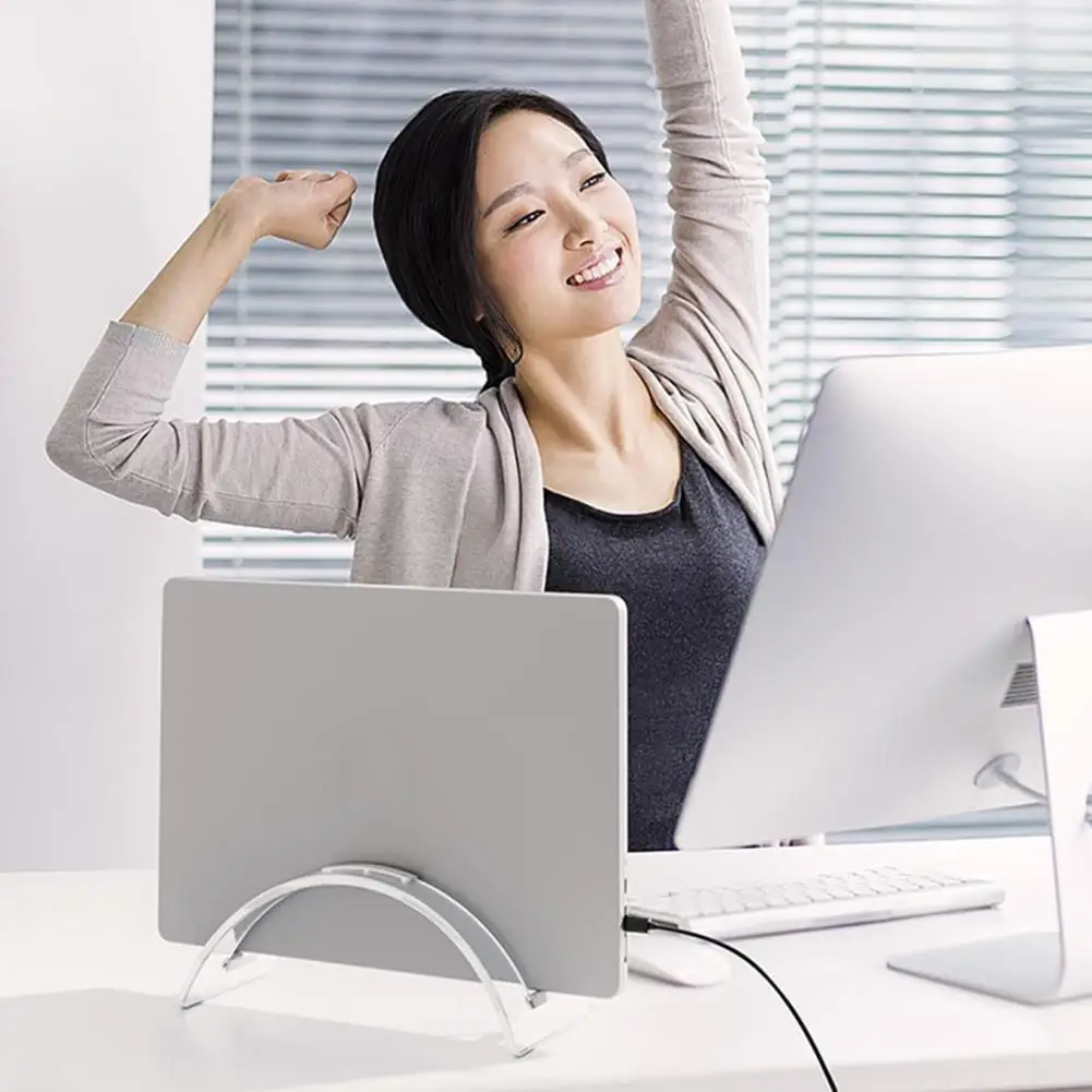 Soporte de escritorio acrílico Soporte vertical acrílico para computadora portátil con alta estabilidad Fuerte capacidad de carga para personal para organizado - imagen 4