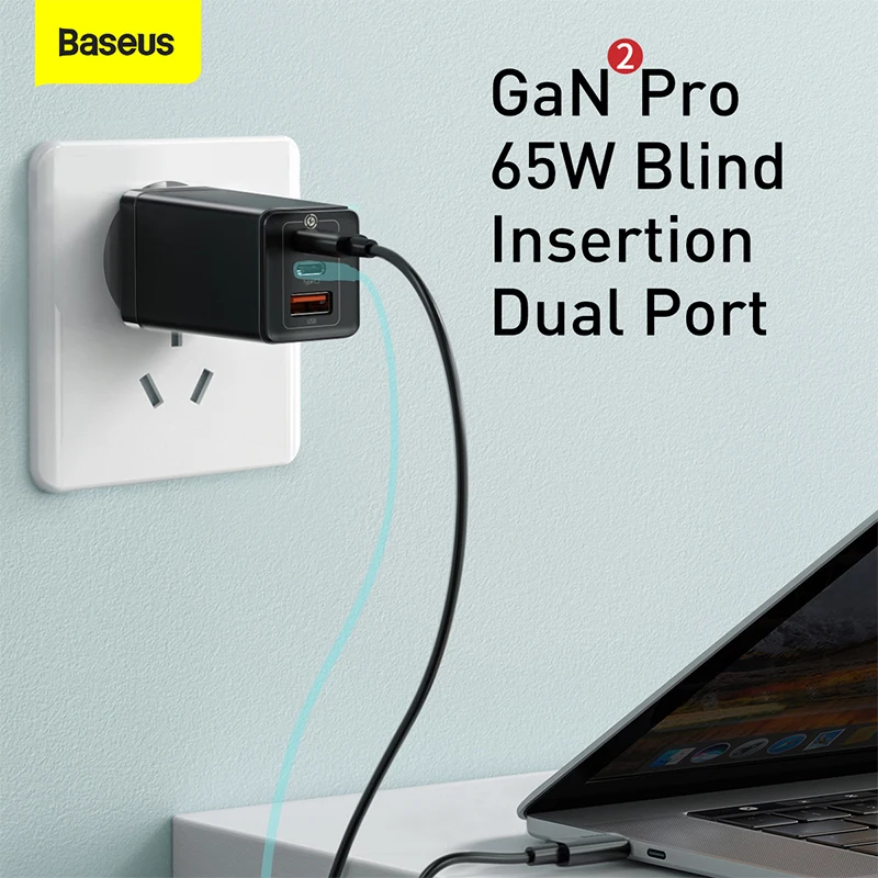 Baseus-cargador USB tipo C GaN, dispositivo de carga rápida QC PD 4,0 3,0 PD, de pared, para iPhone 12 Pro Max Xiaomi Macbook, 65W - imagen 4