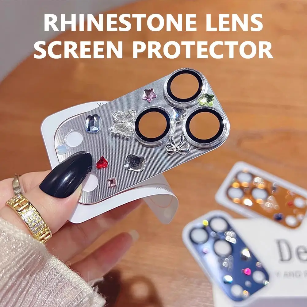 1 Uds película de lente con funda protectora de diamantes de imitación para iphone 17 Pro Max 17 protectores de pantalla de Metal con purpurina de diamantes de imitación de aire C8S6 - imagen 2