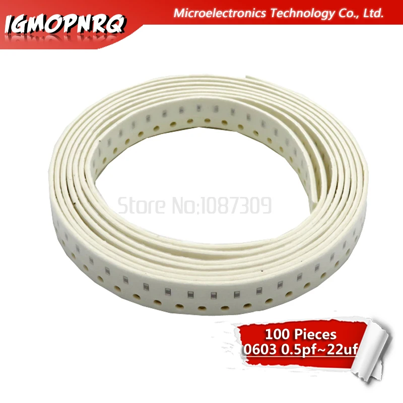 Condensador cerámico multicapa, Chip IGMOPNRQ de película gruesa SMD, 100 piezas, 0603, 50V, 0.5pF-22uF, 10NF, 100NF, 1UF, 2,2 UF, 4,7 UF, 10UF, 1PF, 6PF