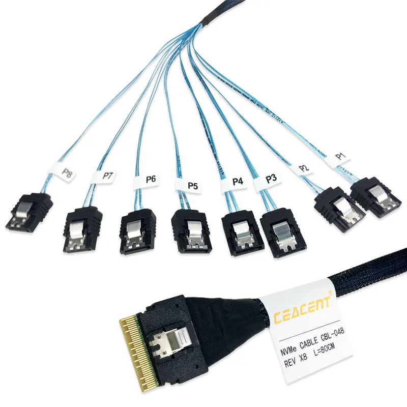 SlimSAS-Cable NVMe SFF8654 8i a 8 * SATA 12G/PCIe4.0, 80CM de longitud, 32AWG, Compatible con tarjeta Broadcom RAID o HBA - imagen 3