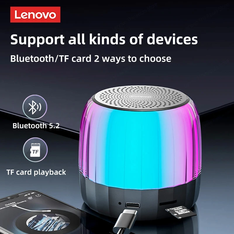 Lenovo-altavoz impermeable con Bluetooth V5.2, reproductor portátil con luz RGB, Subwoofer, Usb, para exteriores, K3 Plus - imagen 2