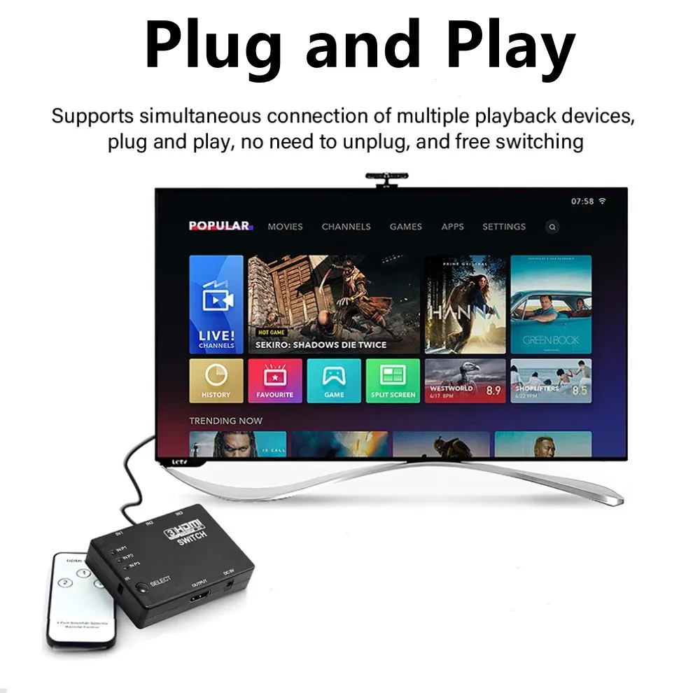 Conmutador 3 en 1 salida Compatible con HDMI con Control remoto 1080P, conmutador HDMI de 3 puertos, adaptador Hub 3x1 para proyector de DVD HDTV XBOX360 - imagen 4