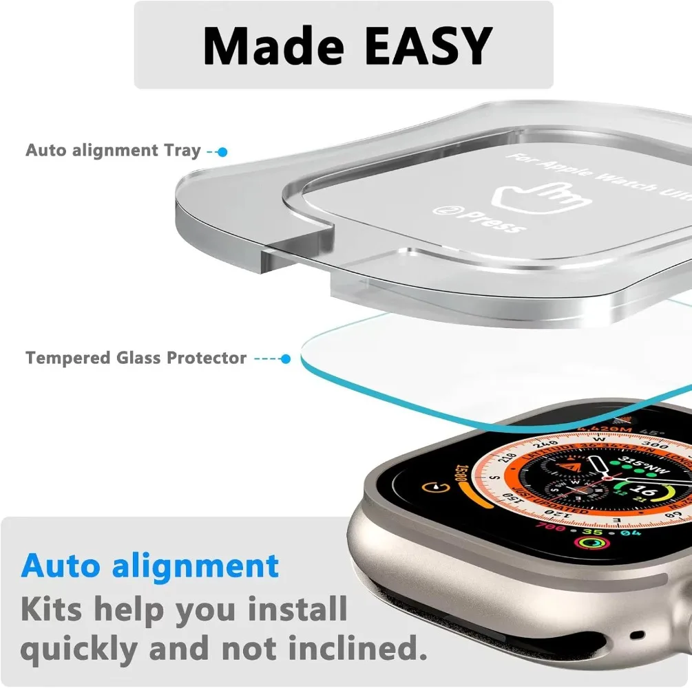 Película de vidrio templado para Apple Watch Ultra 3 2 1 49mm con herramienta de alineación protectores de pantalla para reloj Ultra 49mm Kit de fácil instalación - imagen 5