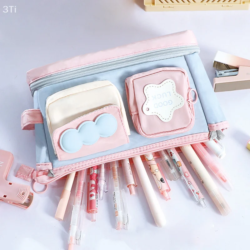 Estuche para lápices Kawaii con bloques de color dopamina, bolsa organizadora de maquillaje estilo Ins de gran capacidad con múltiples compartimentos - imagen 4