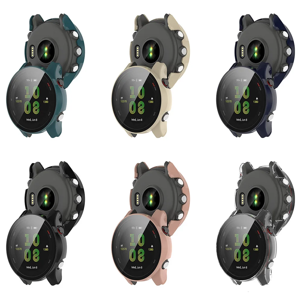 PC + funda protectora de vidrio templado para Garmin Forerunner 255 255S 965 Protector de pantalla completa parachoques - imagen 3