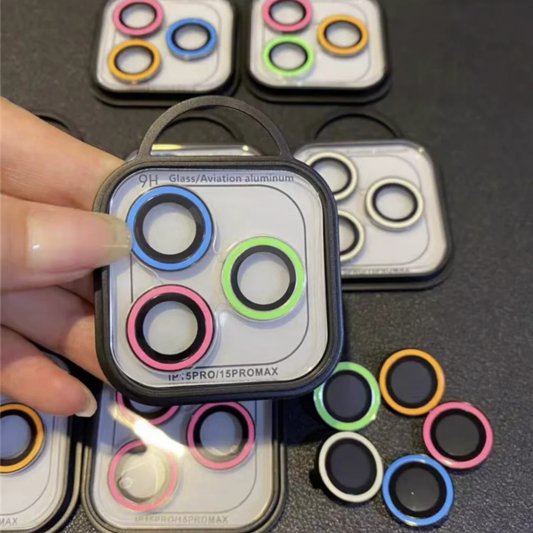 2-3 uds protección de lente de cámara noctilucente para IPhone 17 16 15 Pro Max Protector de pantalla de lente de vidrio templado colorido para 15Plus - imagen 3