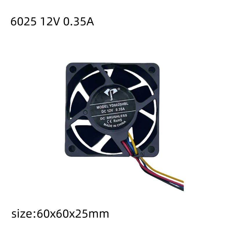 Ventilador de refrigeración con control de temperatura PWM de 4 cables, 6cm, 6025, 12V, 0,35a, con doble rodamiento de bolas, ventilador con caja de fuente de alimentación
