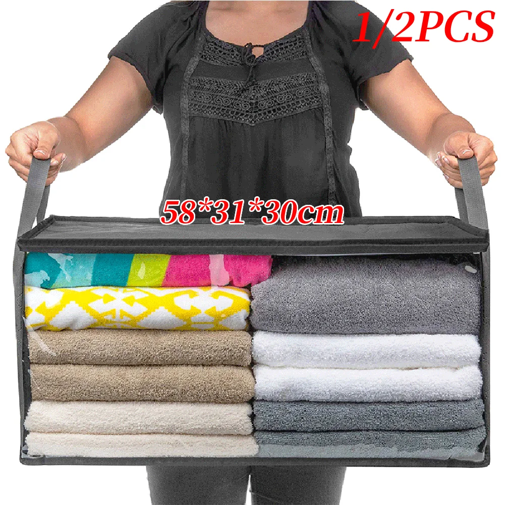 Bolsas de almacenamiento de manta plegables, organizador de armario con cremalleras resistentes, tela gruesa para organizar manta para dormitorio, armario - imagen 2