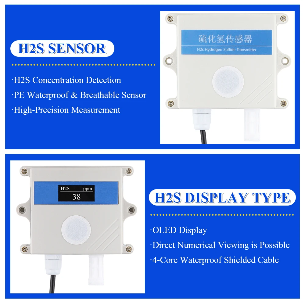 Sensor de Gas H2S para concentración de sulfuro de hidrógeno Monitor de olores peculiares Módulo transmisor de detección RS485 OLED 100ppm - imagen 2
