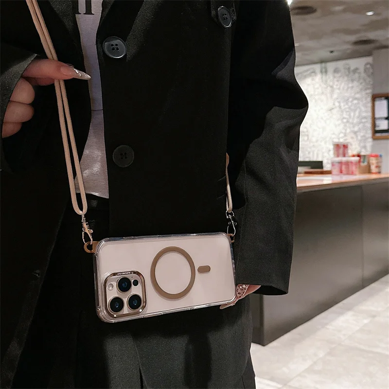 Funda de teléfono 2 en 1 con cuerpo cruzado magnético a la moda para iPhone 16 15 14 13 12 11 Pro Max Plus para funda protectora MagSafe a prueba de golpes - imagen 5