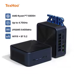 TexHoo ZHR Mini PC para juegos AMD Ryzen 7 6800H 6600U 16GB LPDDR5 M.2 NVMe PCIe 4.0 SSD Dual LAN Mini escritorio de 4 pantallas