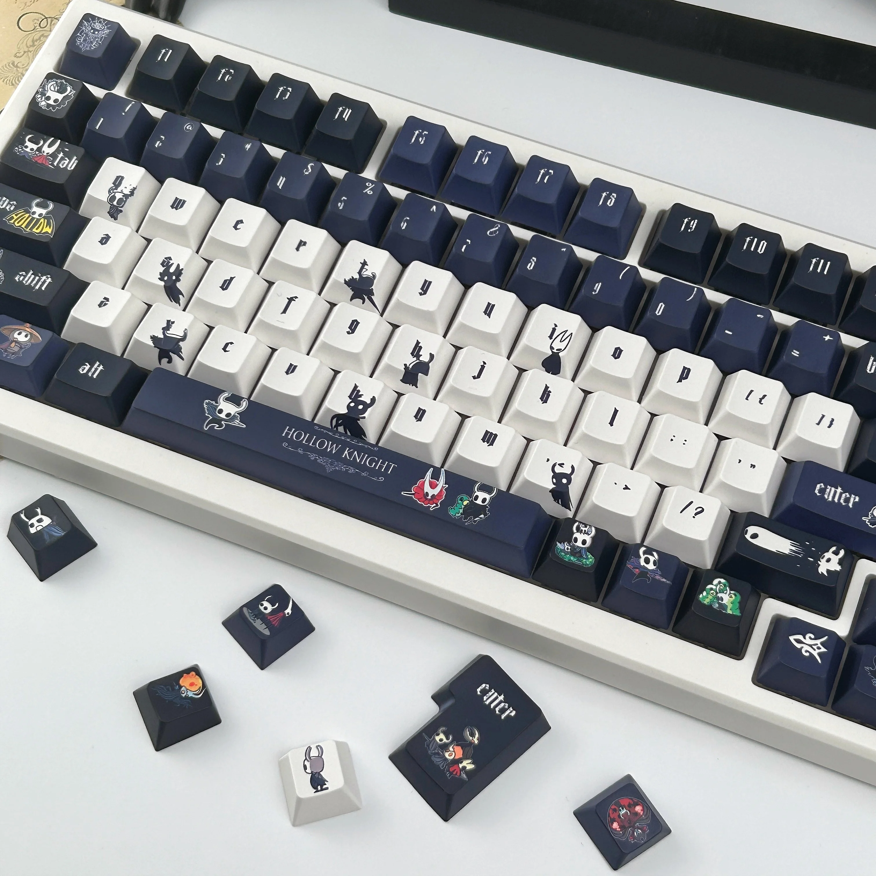 Teclas de caballero hueco MOA Cherry Profile PBT sublimación térmica juego personalizado Keycap azul oscuro negro estilo gótico tapas de teclado - imagen 5