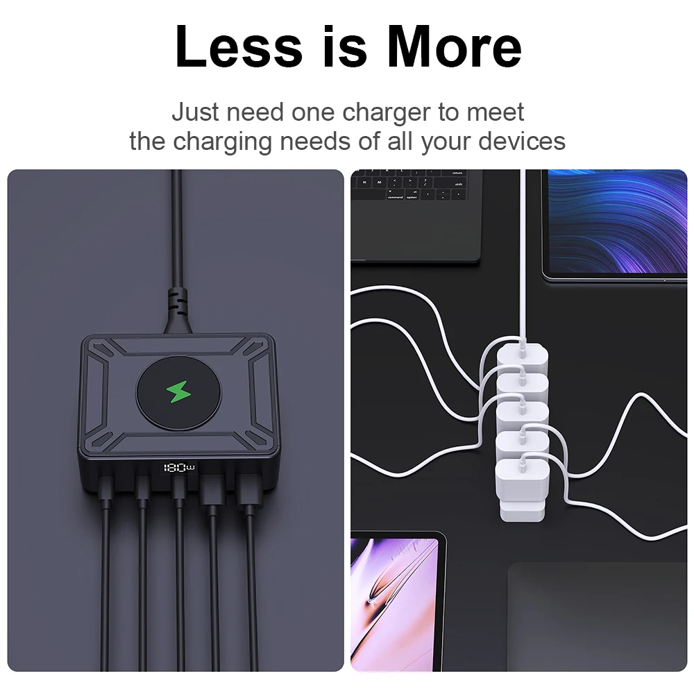 Ueetop-cargador GaN de 205W con pantalla Digital, cargador USB tipo C de escritorio PD 100W PPS 45W QC4.0, carga rápida para ordenador portátil, tableta y teléfono - imagen 5