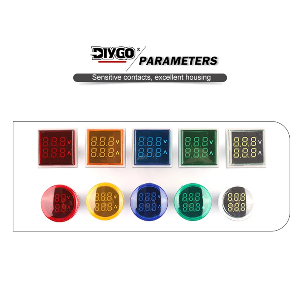 22mm doble indicador LED luz piloto cuadrado redondo voltímetro Digital amperímetro AC 0-100A 20-500V Amp Volt medidor de voltaje - imagen 2