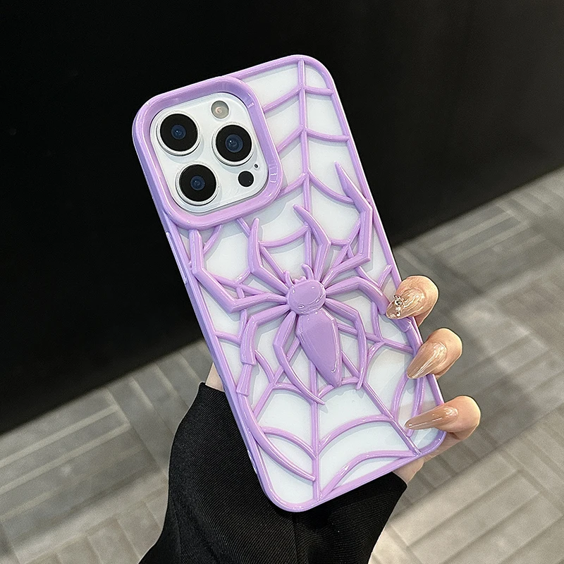 Funda de teléfono hueca de araña púrpura de dibujos animados para iPhone 17 Air 16e 15 Plus 14 13 12 11 16 Pro Max cubierta de disipación de calor de silicona - imagen 4