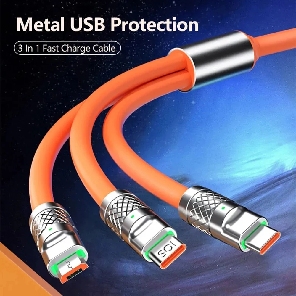 Cable de carga rápida 3 en 1, Cable Micro USB de 120W, 6A, para iPhone 13, Samsung, Huawei, Honor, Redmi, POCO OPPO, Reno tipo C - imagen 4