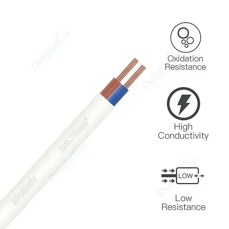 Cable de alimentación Flexible VDE RVV de 0,75 mm2, Cable forrado de PVC de cobre puro de 2 núcleos para iluminación de tira LED, cable de alimentación para coche, proyecto DIY - imagen 4