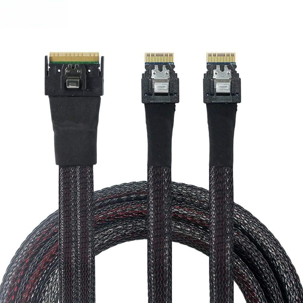 Slimline SAS SFF-8654 8I Anti-skew Plug-in a 2X SFF-8654 4I Cable de servidor Longitud opcional 0,5 M 0,8 M 1 M - imagen 4