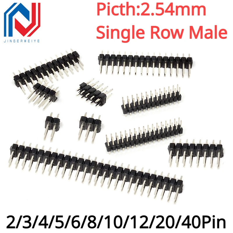 50/20/10 Uds 2,54mm fila única macho 1/2*40P placa PCB conector de pines tira Pinheader 2/3/4/5/6/8/10/12/20/40Pin para Arduino - imagen 3