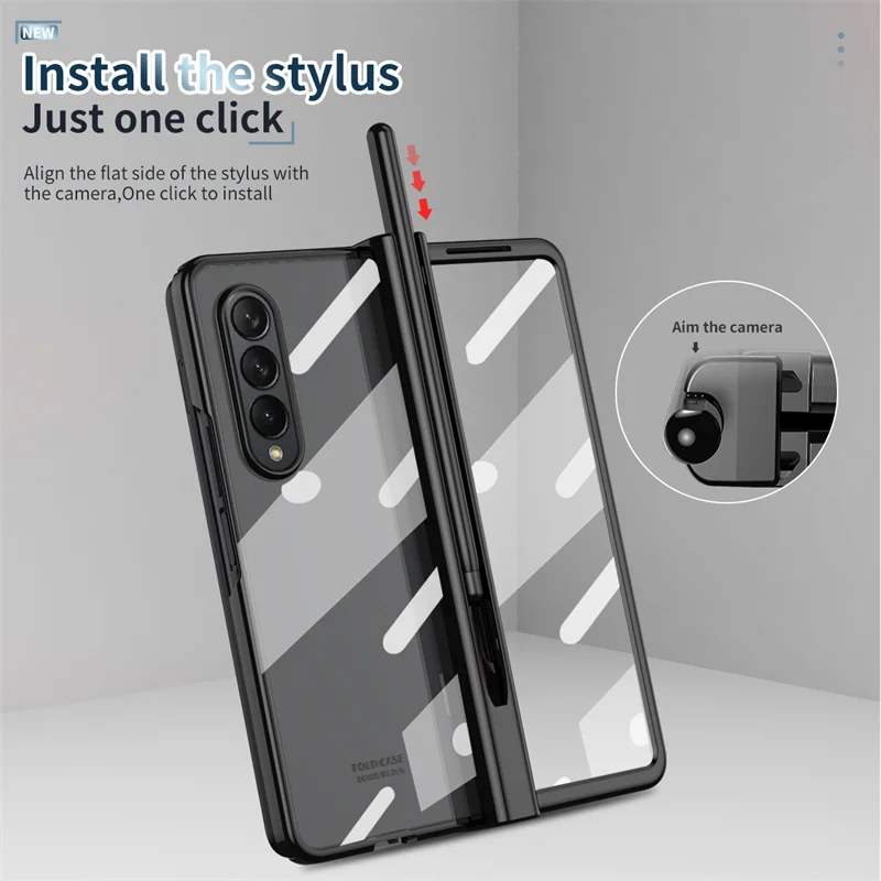 Funda de teléfono con bisagra para Samsung Galaxy Z Fold 5 4 3 2 5G con S Pen & Pen Holder, película de protección de pantalla transparente a prueba de golpes - imagen 2