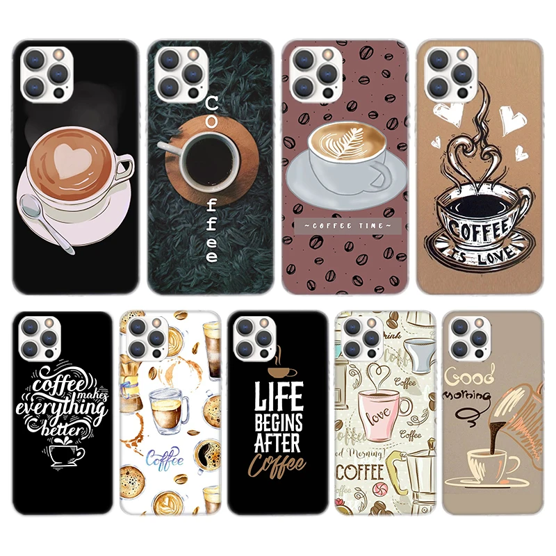 Funda de teléfono de silicona con taza de vino y café para iPhone 17 16E 15 Pro Max 14 Plus 11 13 Mini 12 7 8 SE Air 17Pro, carcasa 17 16 16E
