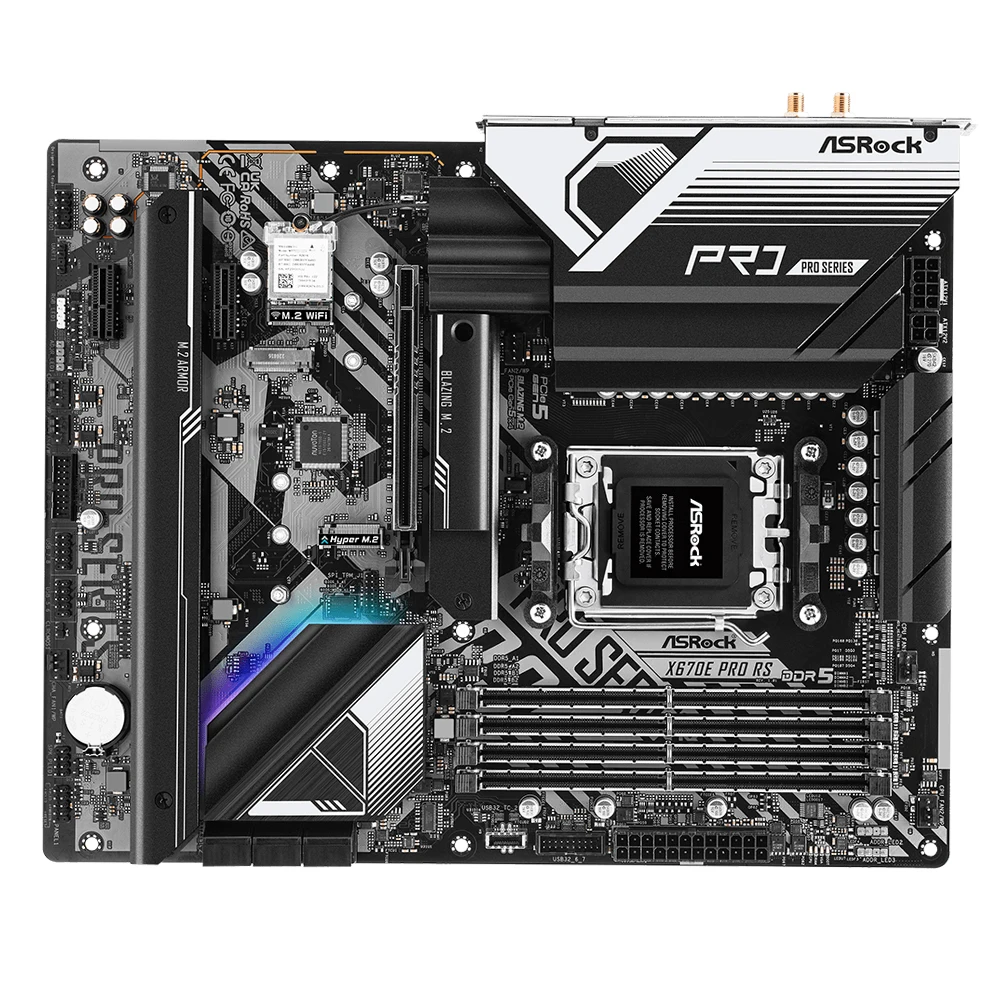 Placa base ASROCK X670E Pro RS compatible con AMD X670 Socket AM5 Ryzen 9 7950X 7 7800X3D 7700X 5 7600X CPU DDR5 M.2 SATA3 ATX - imagen 2