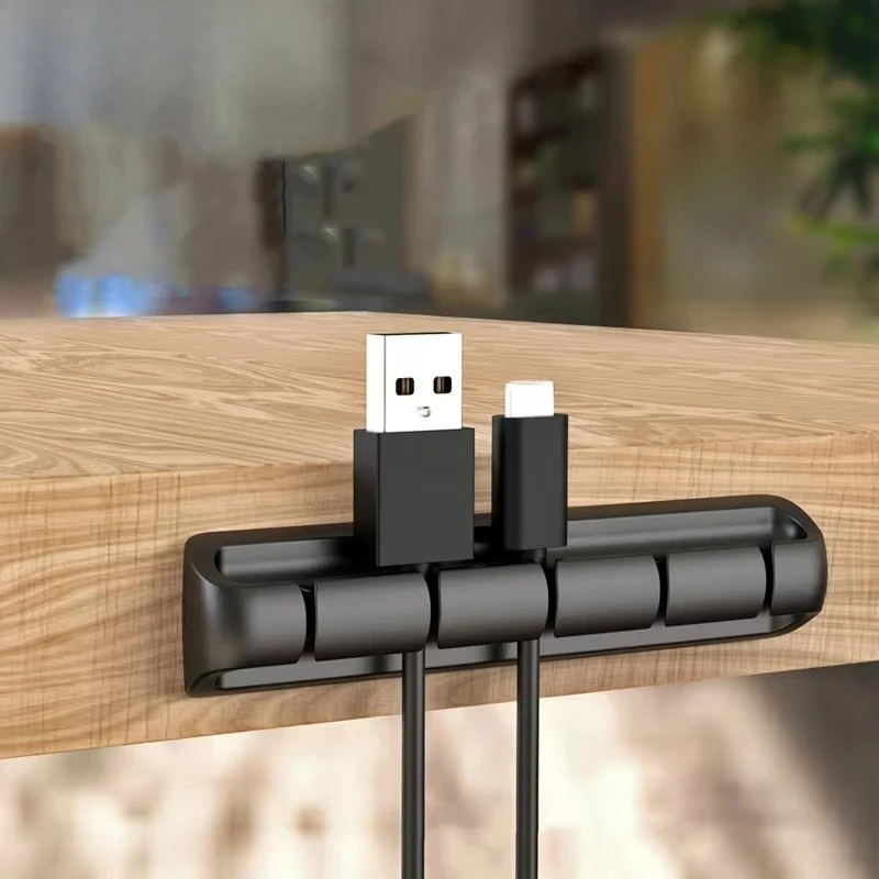 Protector de Cable de silicona para teléfono, enrollador de cables de escritorio, Clips de gestión ordenados, soporte de Cable para organizador de cables de ratón, 3/5/7 puertos - imagen 2