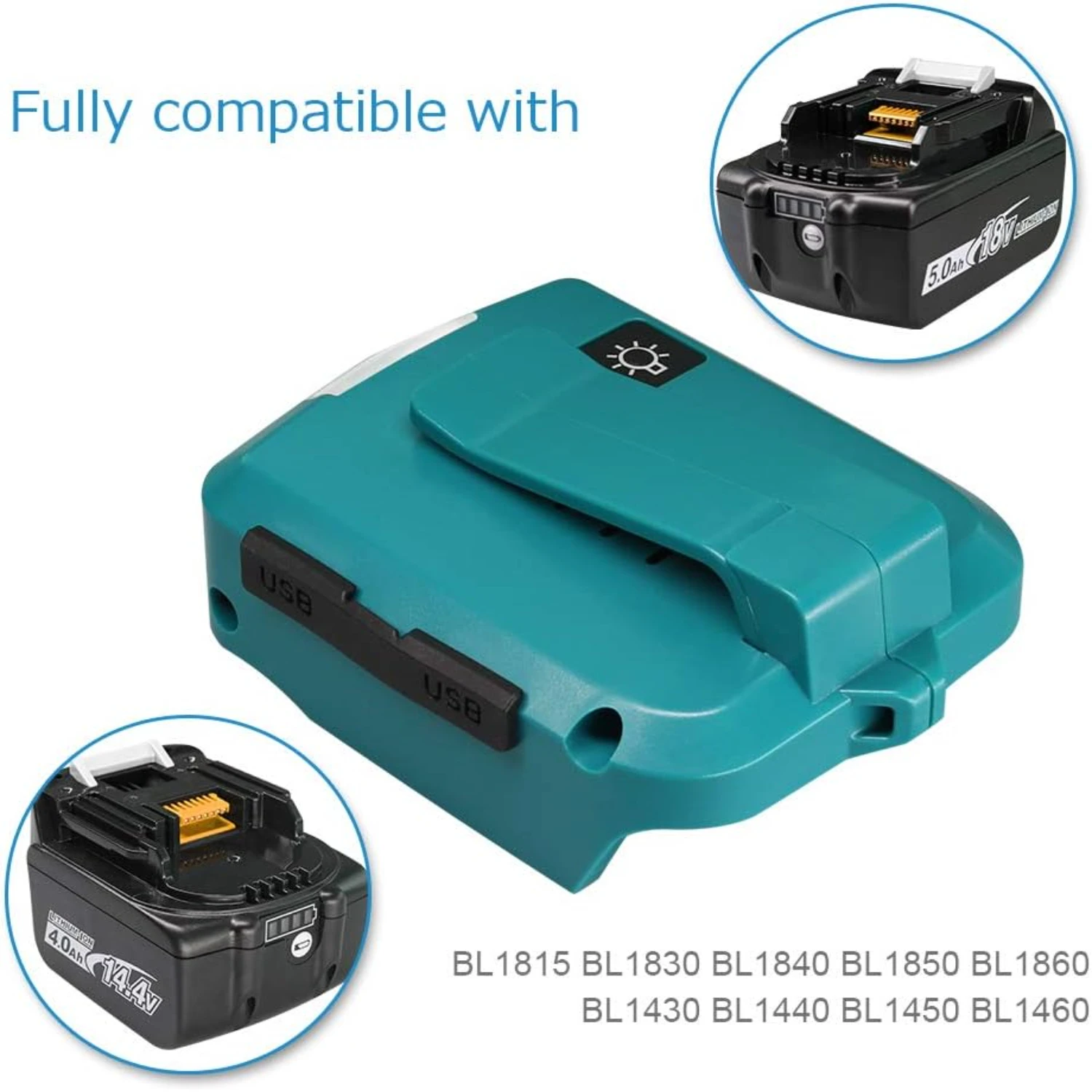Adaptador de batería con luz LED Batería de 18 voltios Se puede utilizar para iluminar Con puerto de carga USB Para una carga fácil y rápida ADP05 - imagen 2